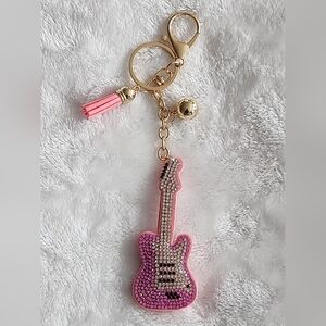Pink and Gold Guitar Keychain Bag Charm